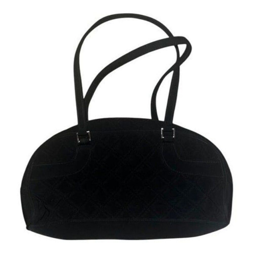 Vera Bradley Black Microfiber Lola Shoulder Bag Retired Vintage EUC